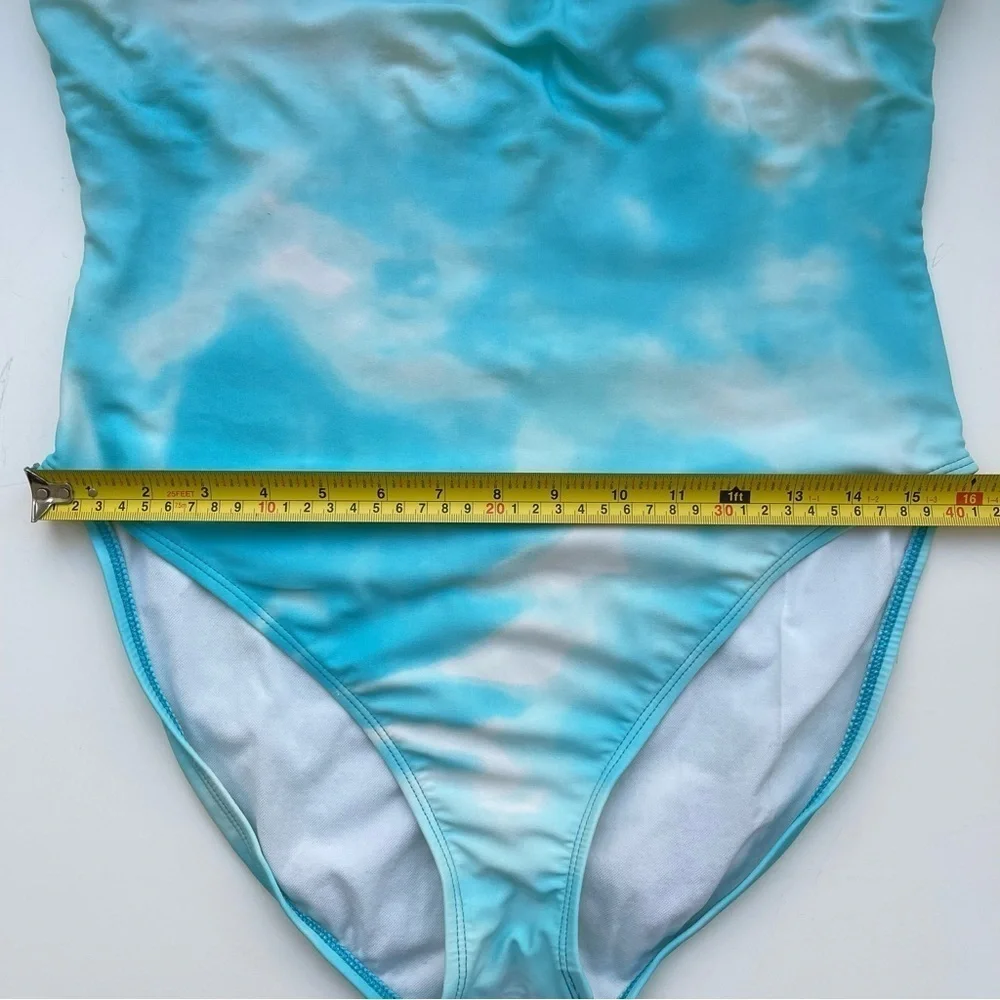 Anne Klein One Piece Swimsuit Sarong Set Sky Blue Tie Dye Aqua Turquoise 14
